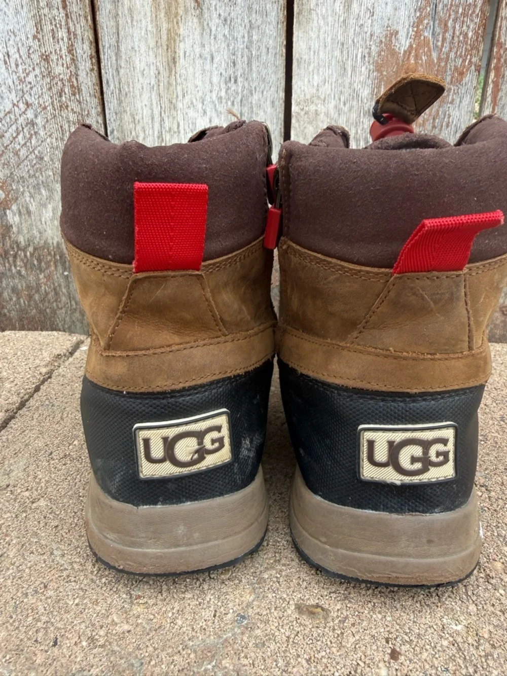 UGG Kids Turlock Brown Leather Winter Boots Lace Up Side Zip Size 5